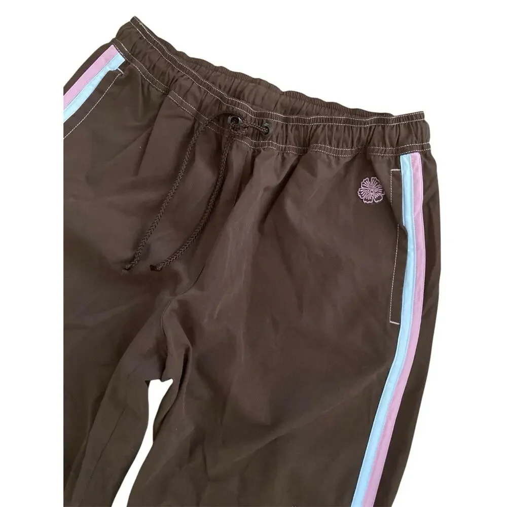 Vintage 90s Y2k Brown Sporty Stripe Athletic Wear Cropped Cargo Track Pants S - Picture 2 of 8